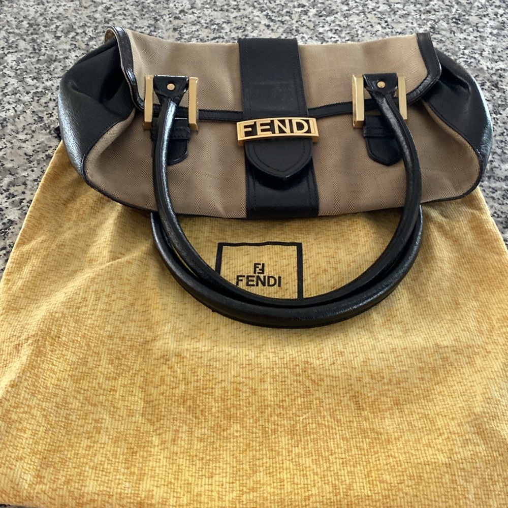 Fendi Zucca and calfskin leather bag